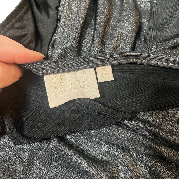 Good Luck Gem  Metallic Wrap Bodysuit with Unique Sleeve Detail – Size Medium - Picture 9 of 12